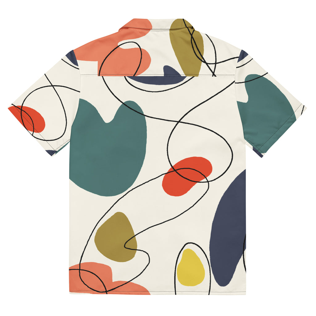 Men's White Geometric Button Shirt - Snugoma