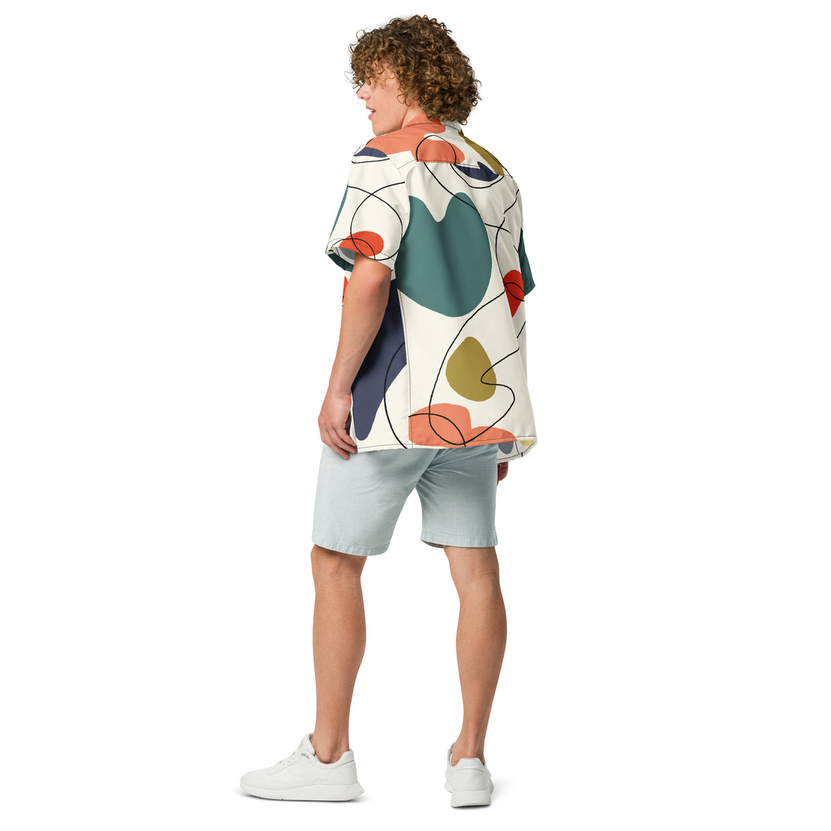 Men's White Geometric Button Shirt - Snugoma