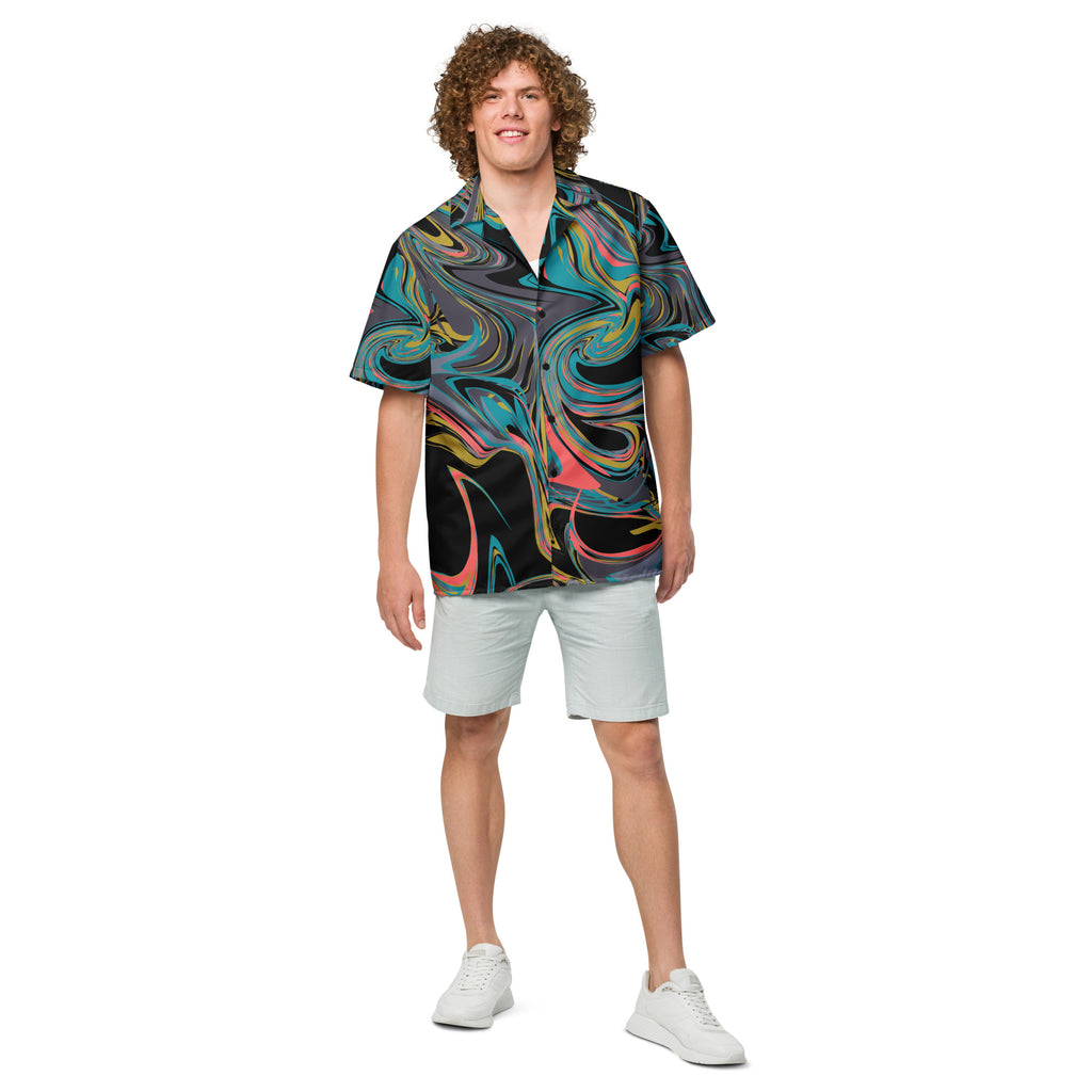 Men's Black Paint Swirl Button Shirt - Snugoma