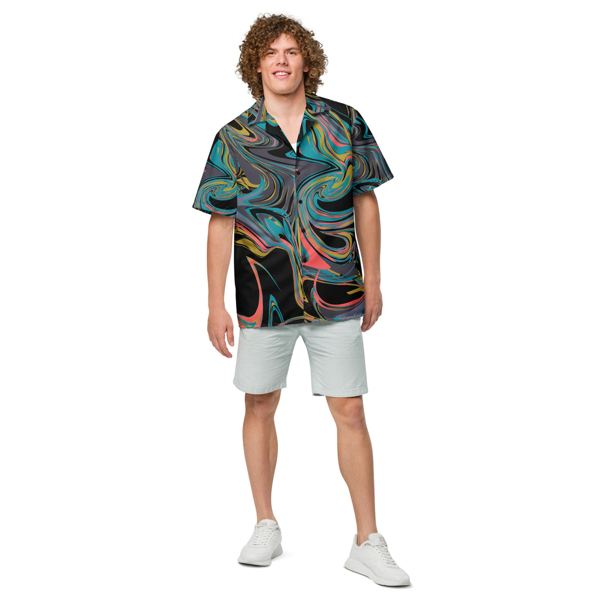 Men's Black Paint Swirl Button Shirt - Snugoma