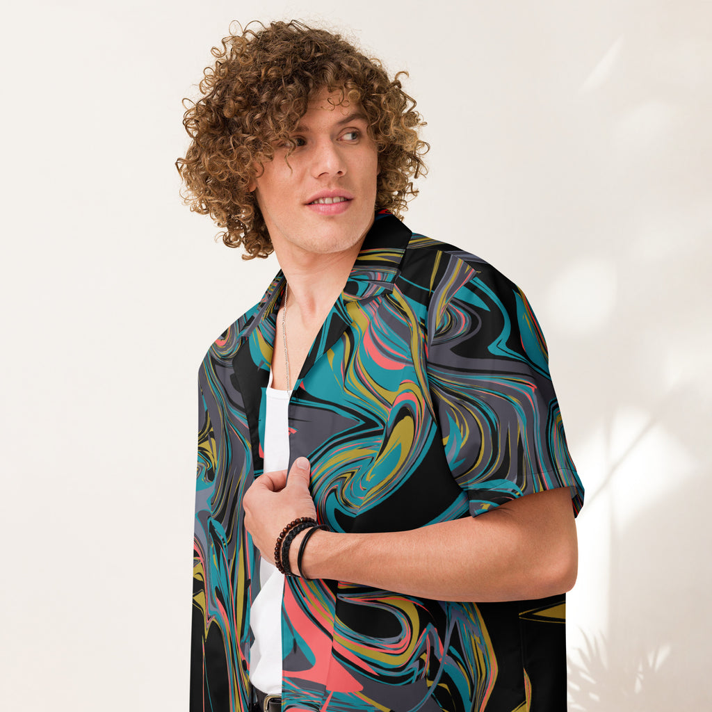 Men's Black Paint Swirl Button Shirt - Snugoma