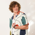 Men's White Geometric Button Shirt - Snugoma