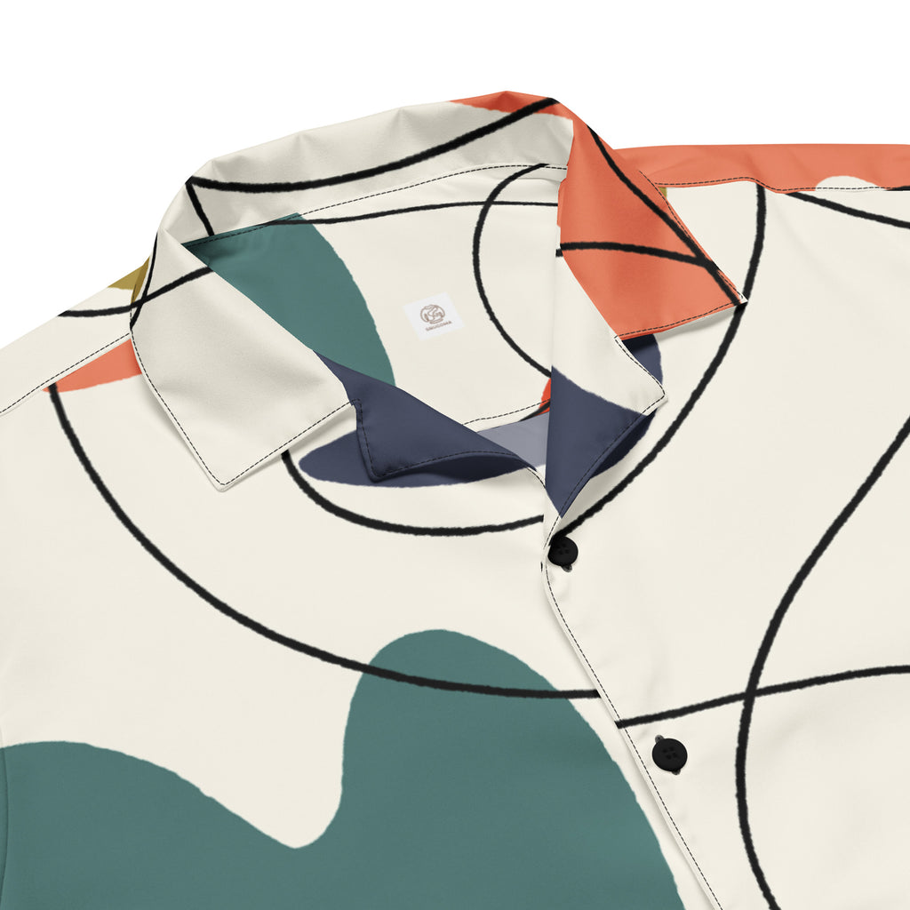 Men's White Geometric Button Shirt - Snugoma
