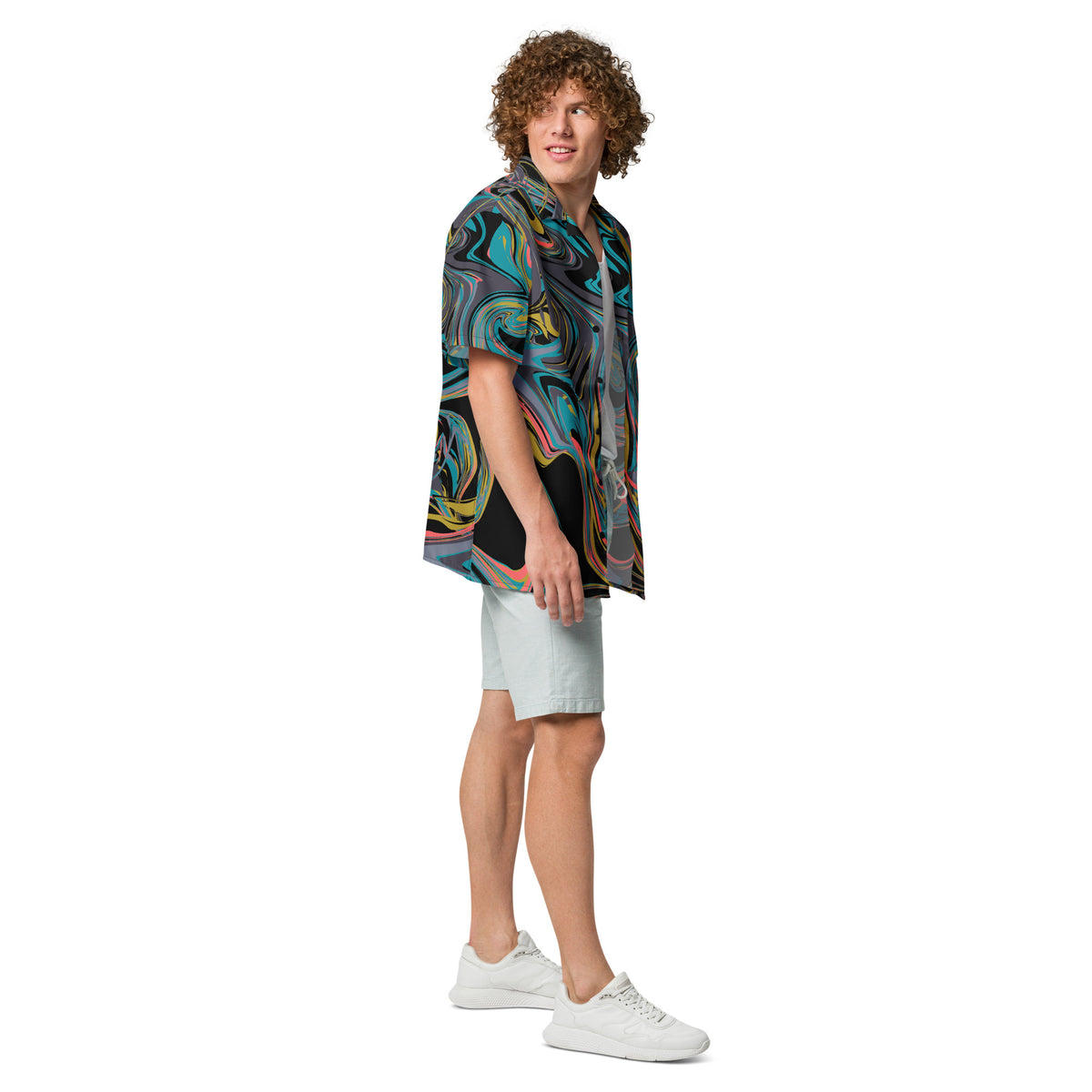 Men's Black Paint Swirl Button Shirt - Snugoma