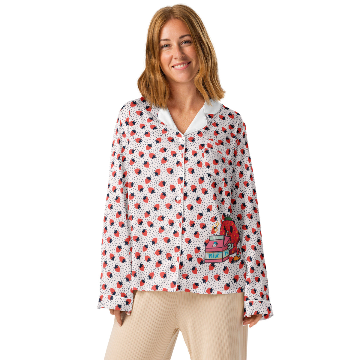 Women’s Strawberry Long Sleeve Pajama Top - Snugoma