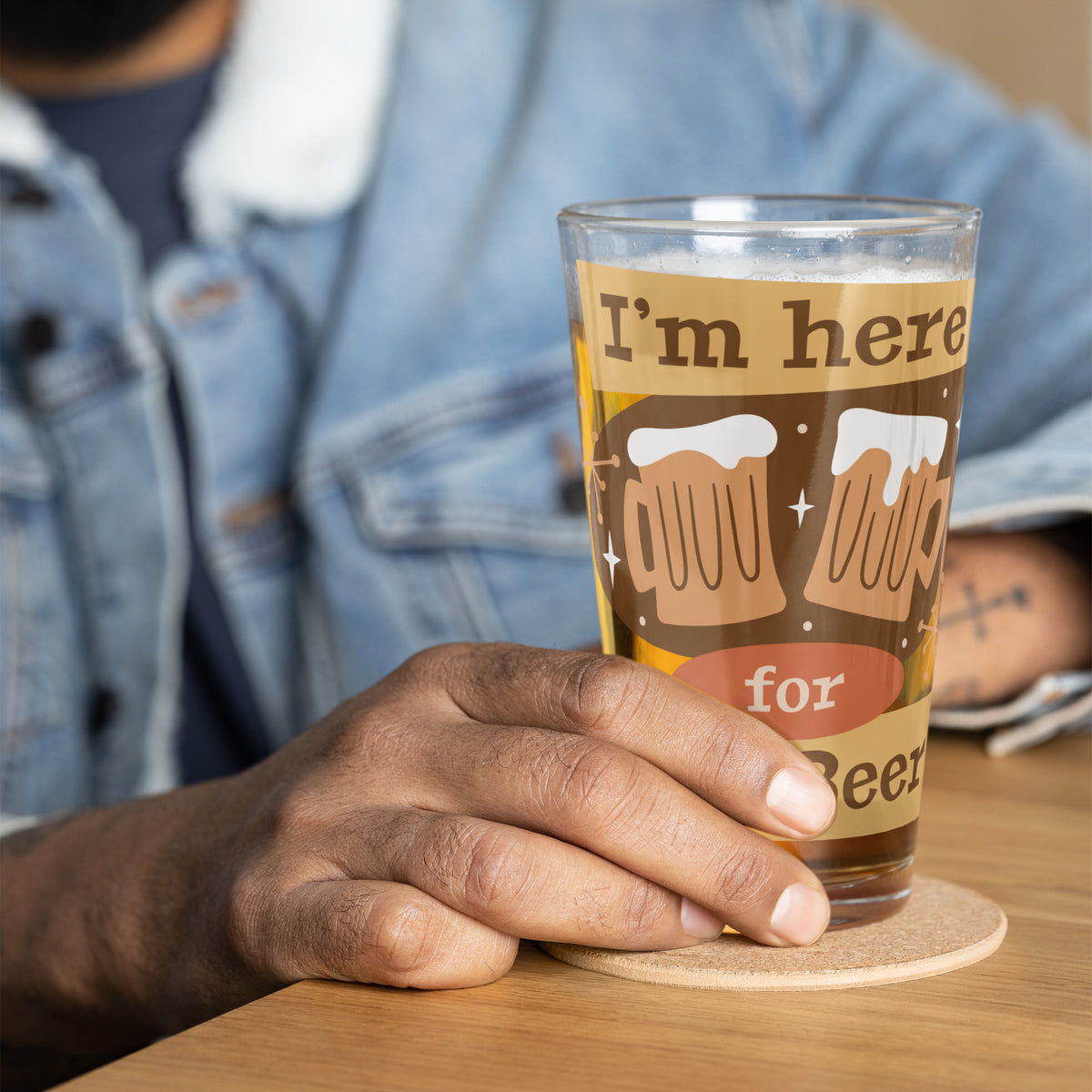 Here for the Beer Shaker Pint Glass - Snugoma